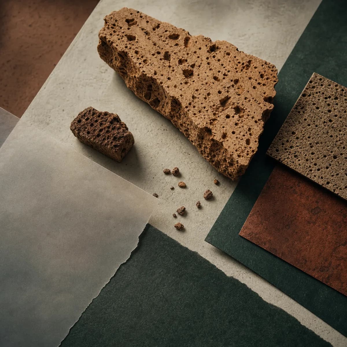 Оригинальная обложка концепта «Пробковое зерно — Cork Pack»: макро пробки, поры и нерегулярные коричневые включения