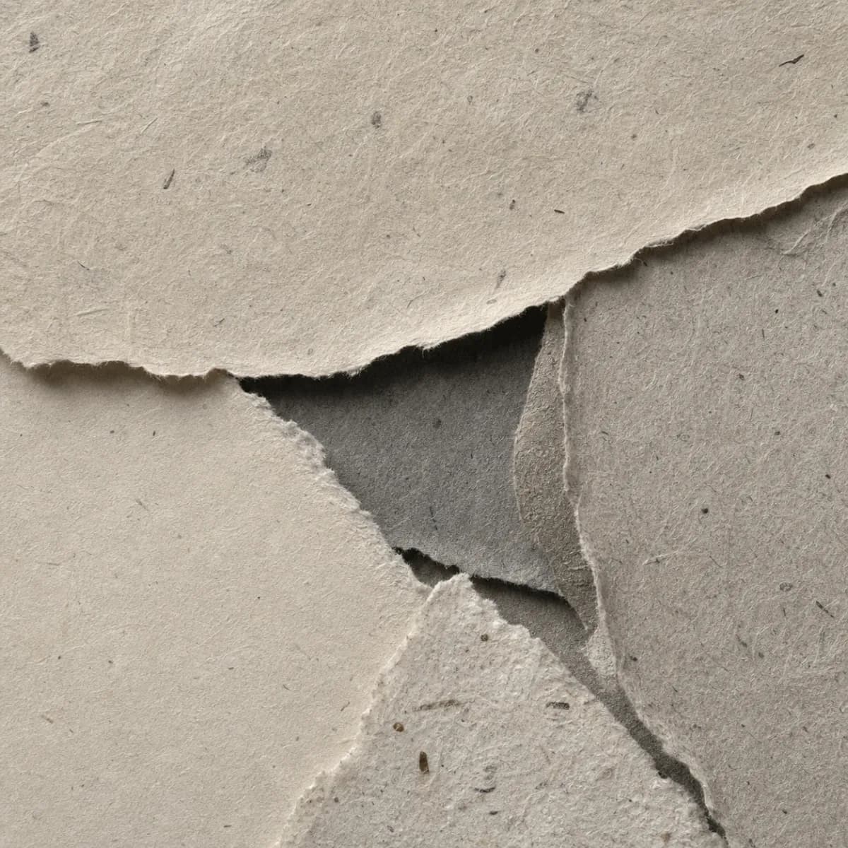 Оригинальная обложка концепта «Волокно вторичной бумаги — Texture Atlas»: макросъёмка серо-бежевых бумажных волокон и рваных кромок