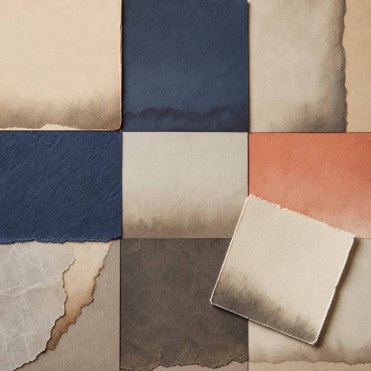 Оригинальная обложка концепта «Дымчатый край — Paper Pack»: абстрактные бумажные кромки с серо-коричневыми переходами без огня